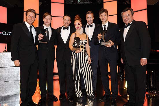 Philip Greffenius, Preistraeger David Kross, Michael Renz (Leiter Audi Deutschland), Aura Dione, Kai Pflaume, Thomas Mueller und Waldemar Hartmann  (Foto. Edition Sportiva)